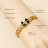 Swarneva Vintage Black Heart Clover Bracelet gold plated stainless steel with black enamel hearts, clear CZ stones, L48mm × W58mm, 16.6g on wrist mannequin