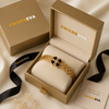 Swarneva Vintage Black Heart Clover Bracelet gold plated stainless steel with black hearts & CZ stones, L48mm × W58mm luxury packaging